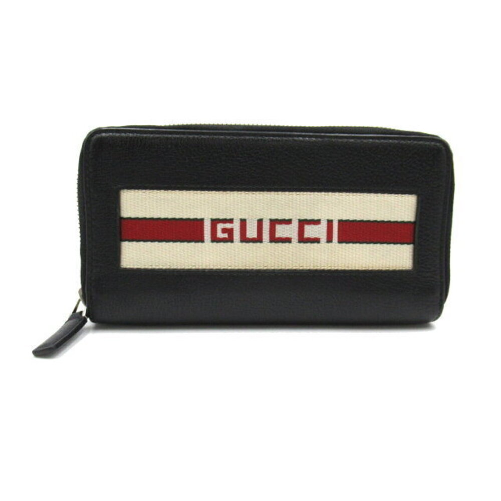 Gucci Striped Leather Zip Around Wallet Black